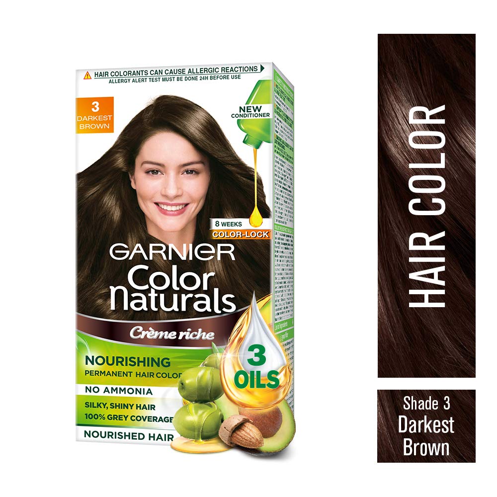 Garnier Color Naturals Crème hair color, Shade 3 Darkest Brown,35ml + 30g –  